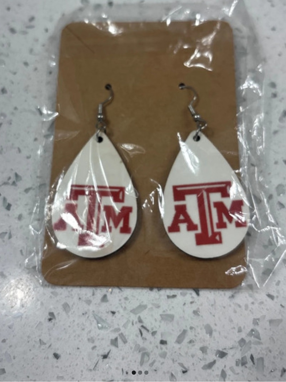 Texas A&M College Maroon Logo White Teardrop Earrings